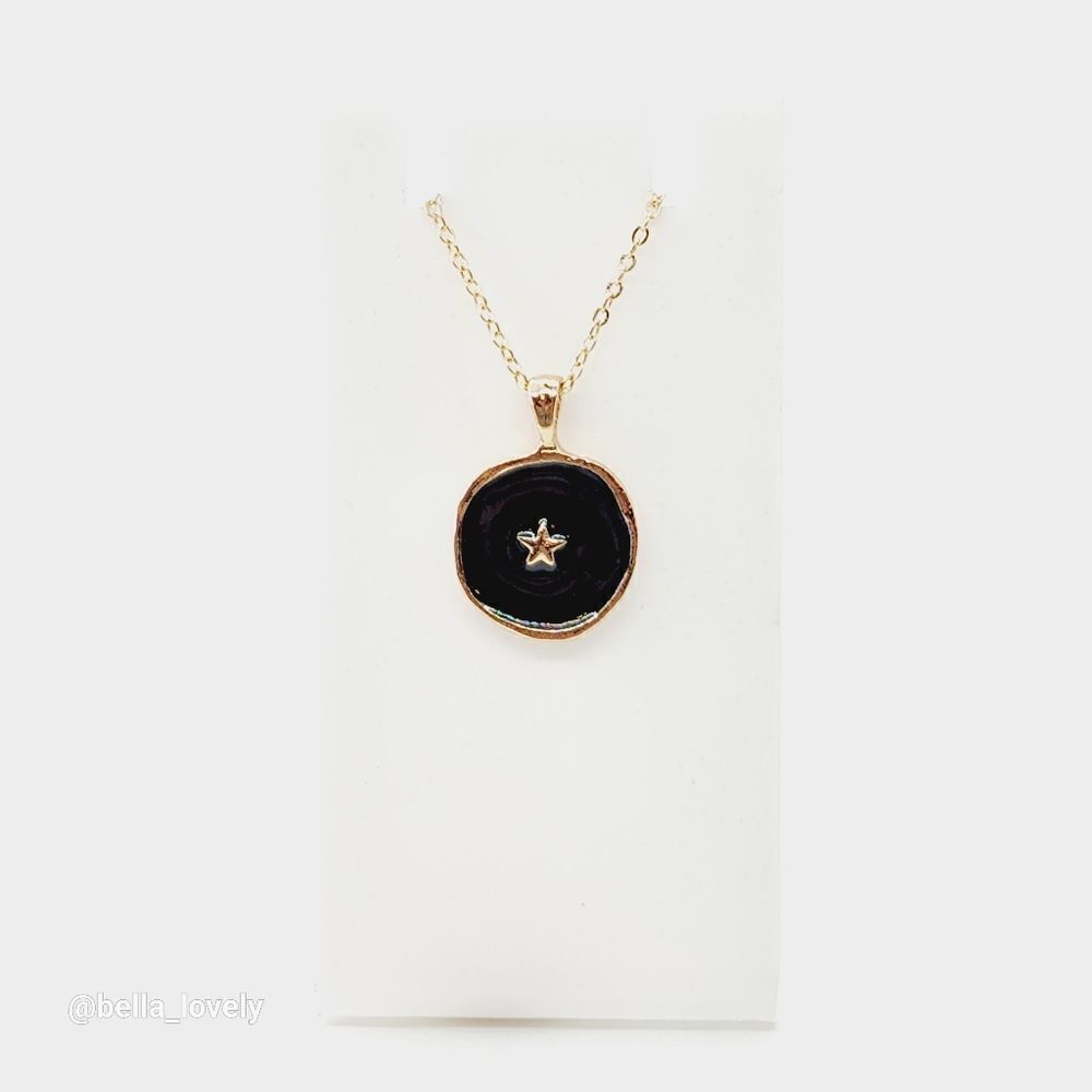 Fashion European Oil Drop Gold Toned Star Round Pendant Chain Necklace